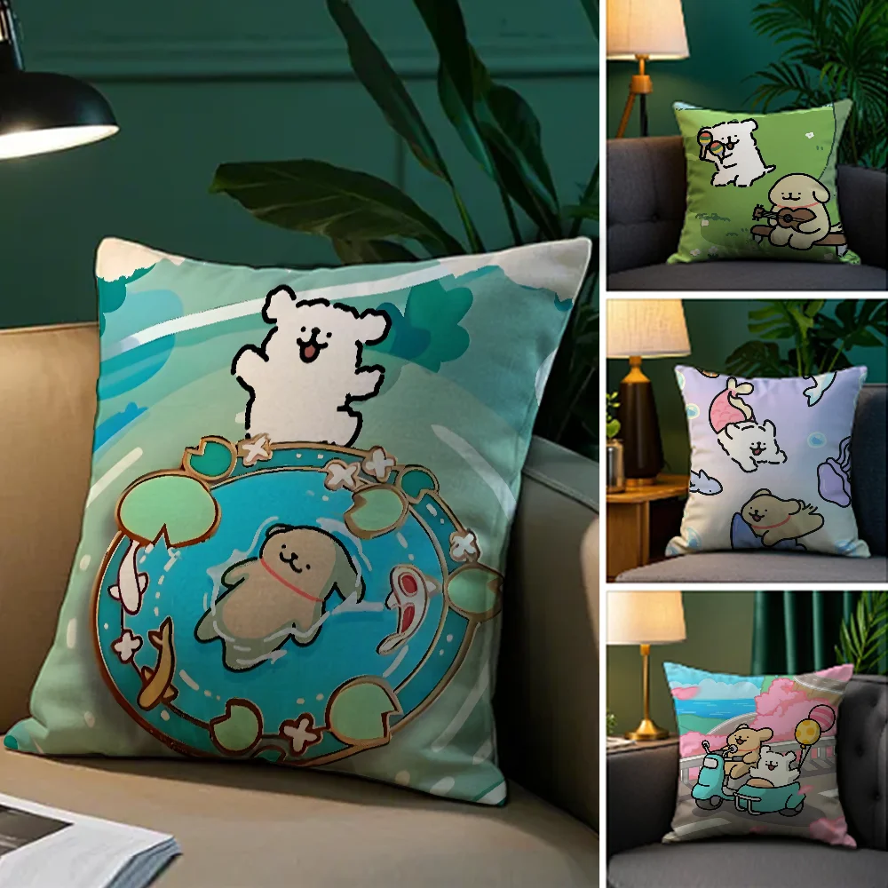 

Korean Line P-Puppy Pillow Case Plush Fabric Soft Double Sided Print Sofa Cushion Cover Throw Pillow Covers