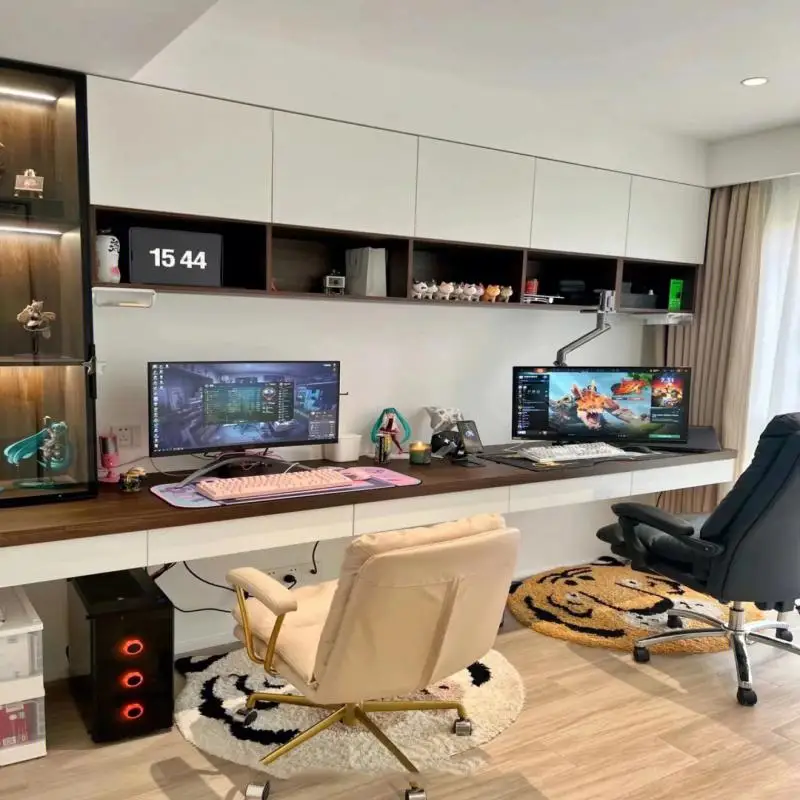 Custom Kids Study Computer Desk Bookcase Combo, Rounded Edge Safe Solid Wood Bespoke Furniture for Teenage Bedroom Learning Zone