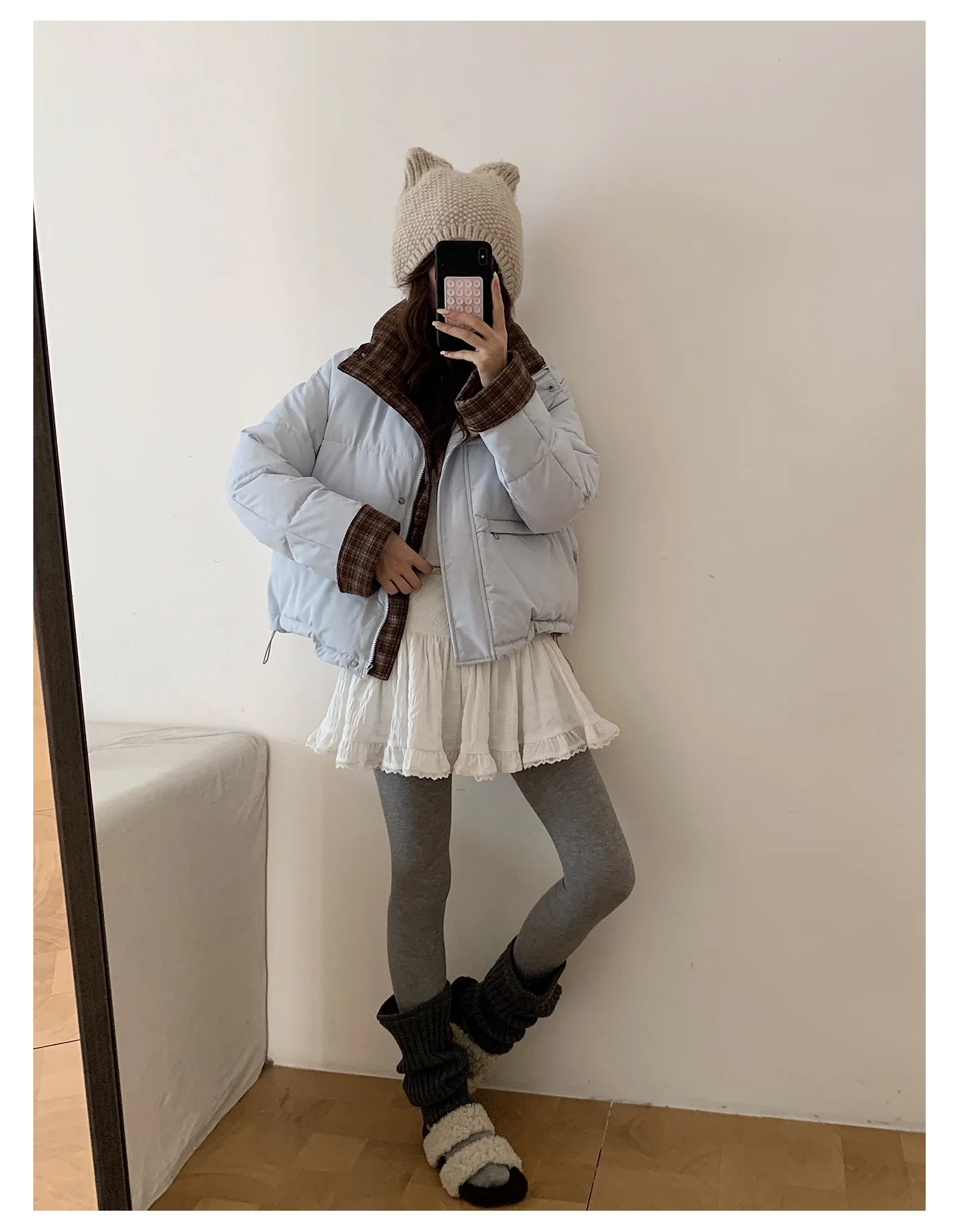 American Plaid Patchwork Puffer Jacket Women Winter Thick Stand Collar Short Parkas Woman Korean Casual Preppy Style Outerwear