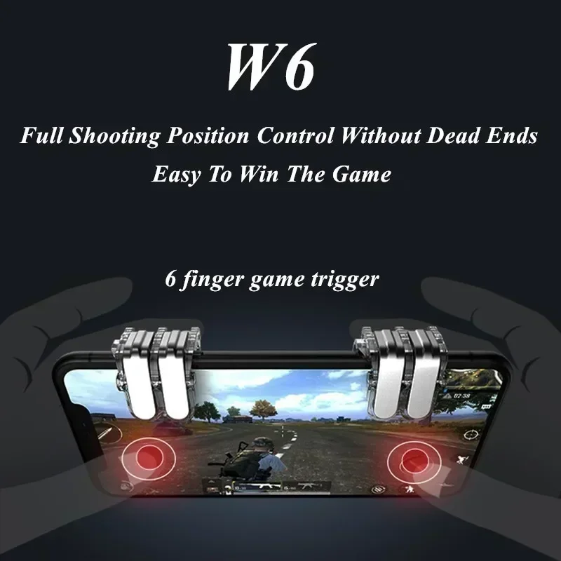 2Pcs W6 Mobile Phone Game Trigger for PUBG Aim Shooting Free Fire L1R1 ABS Key Button Gaming Joystick Controller for IOS Android