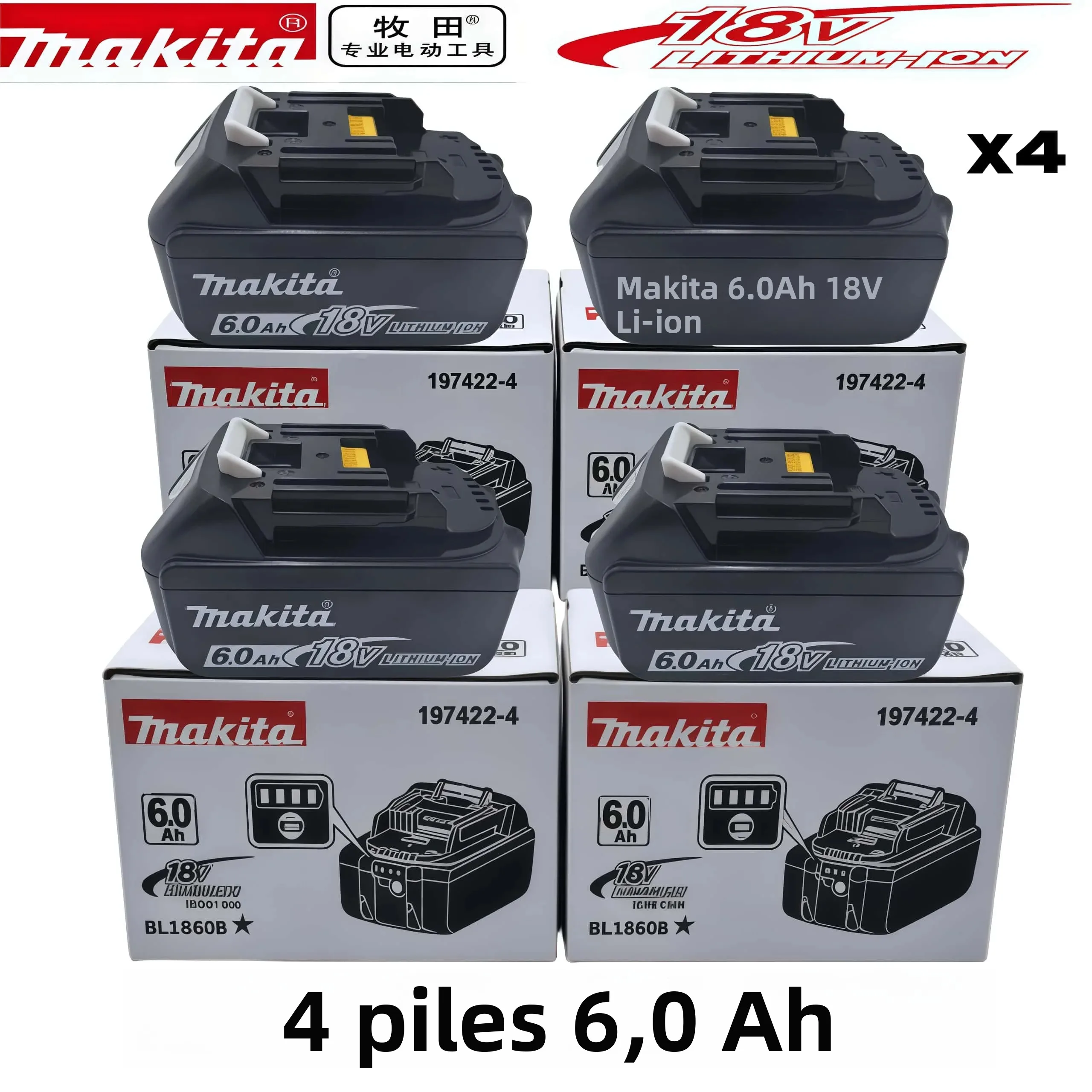 Batterie rechargeable Makita 18V 100% authentique, 6000mAh, remplaçable, série BL1860 BL1850B, batterie pour outils électriques haute capacité