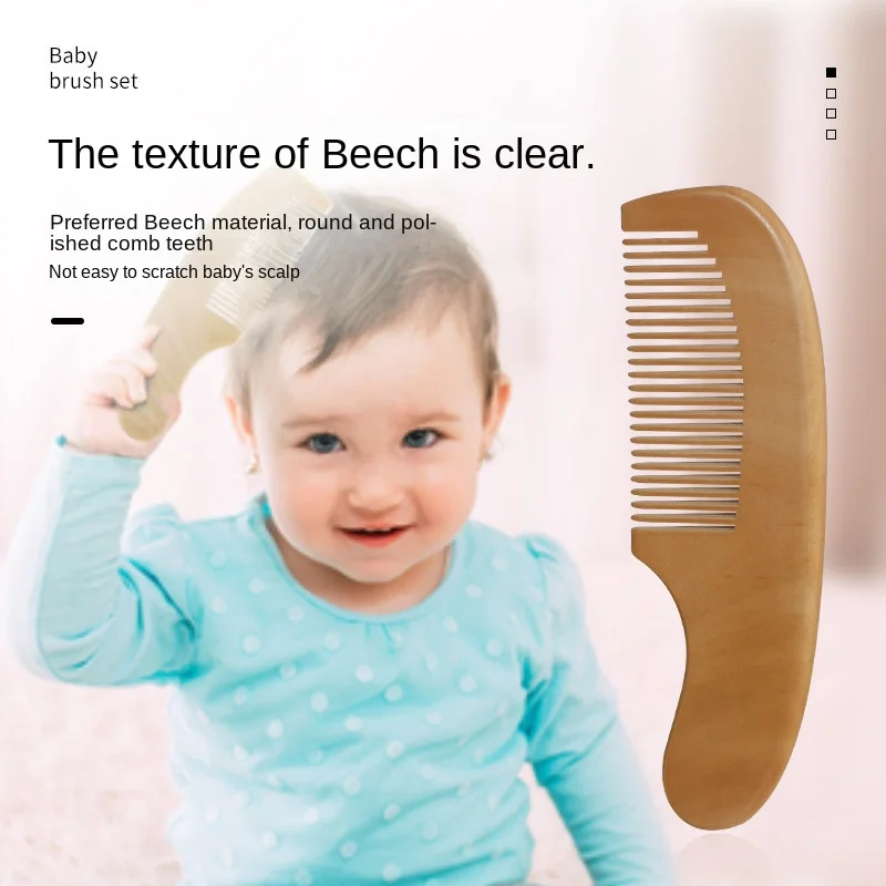 Baby Wool Brush Set  Beech Wood Soft Small Wooden Brush  Air Bag Wooden Comb Baby Shampoo Comb and Care Three-piece Set