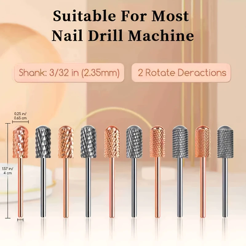 2PCS Carbide Tungsten Nail Drill Bit Rotate Burr Milling Nail Cutter Bits Electric Drill Machine For Manicure Pedicure Tools