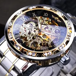 Orologio meccanico per uomo trasparente moda diamante puntatore luminoso Design reale cinturino in acciaio di lusso orologio da uomo Reloj Hombre