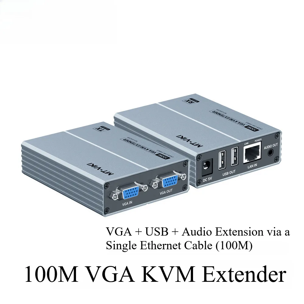 MT-Viki KVM Extension 100M Keyboard Video Mouse Repeater Adapter VGA USB Extender via UTP CAT RJ45 LAN cable MT-100UK-U