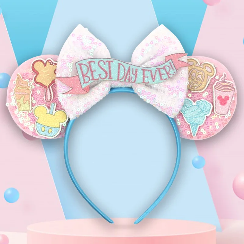 Children's Mickey birthday headbands, sequins, bows, Minnie balloons, ear studs, cute Halloween party decorations, headwear image 5
