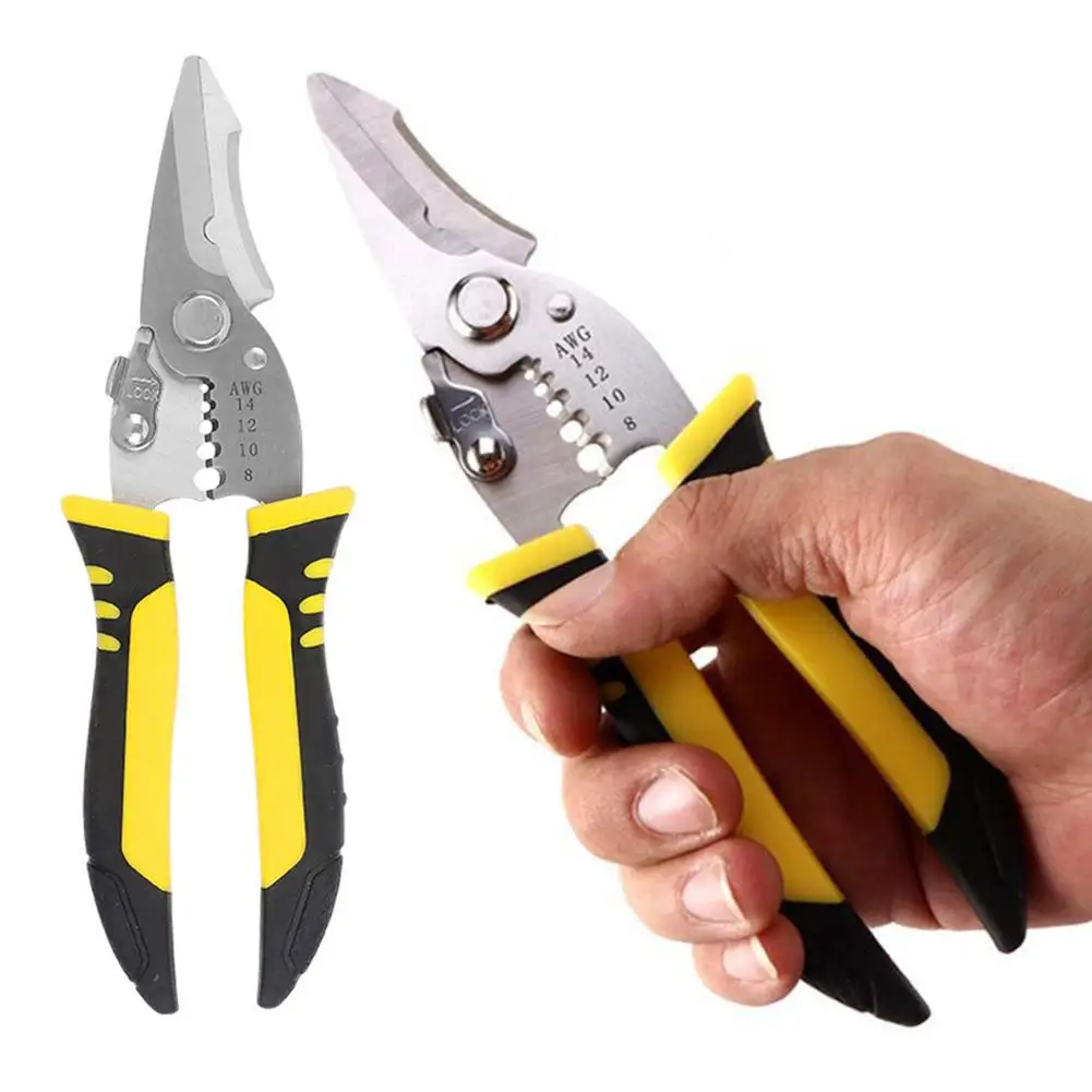 Multifunctional Wire Strippers Cutter Multi-function Pliers Cable CrimpingTool Sharp-nosed Nippers Peeling Electric Electri C8Q5