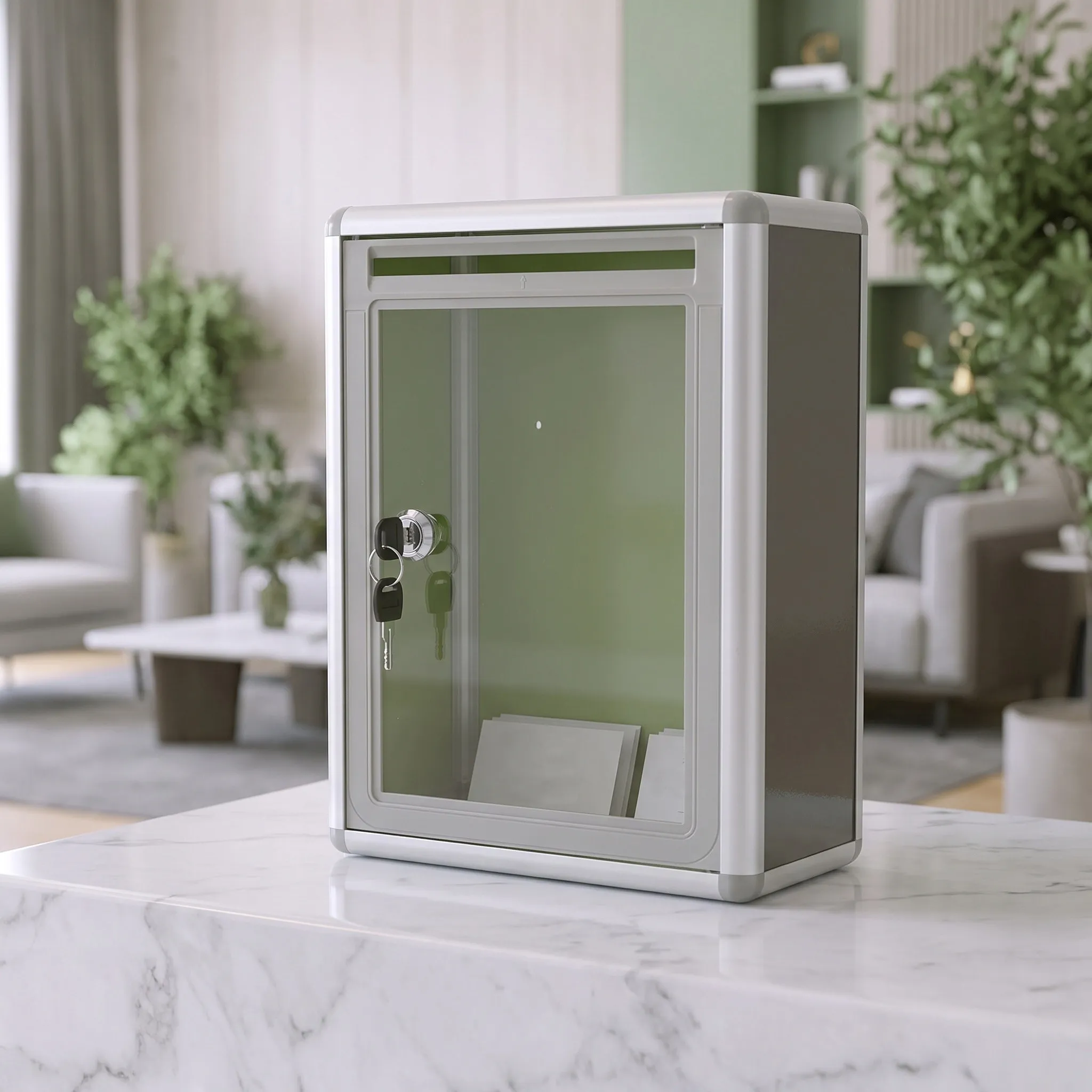 1Pcs Transparent Post Box Aluminium Alloy Large Capacity Wall Mounted Suggestion Donation Raffle Mailbox for Home Office with