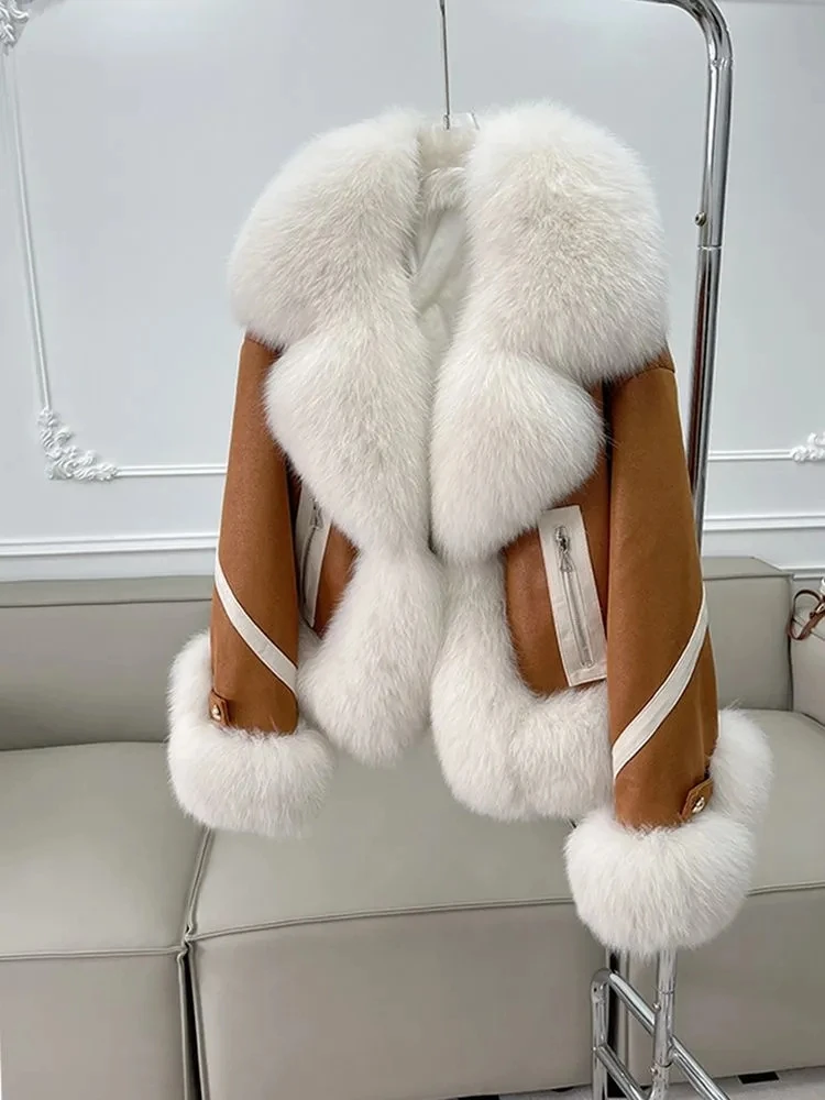 Imitation Fox Fur Coat Women\'s Short Winter Coat White 2023 Autumn And Winter New Cotton Padded Fashion Suede Overcoat Fashion