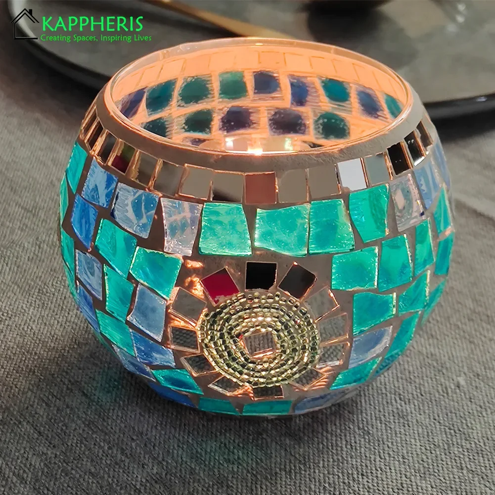 Moroccan Glass Tea Light Candle Holder Porcelain Mosaic Glass Candle Holder Home Decoration Wedding Centerpiece
