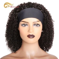 Peluca con diadema para mujeres negras, cabello humano rizado, 10-18 pulgadas, sin pegamento, Remy brasileño, hecho a máquina