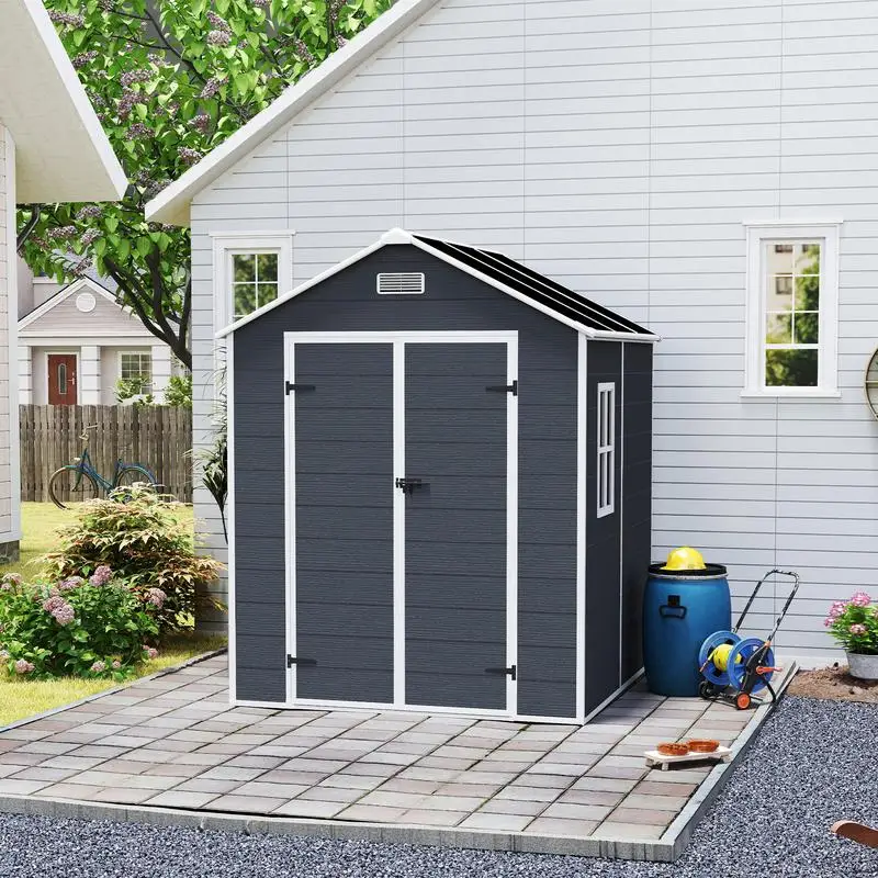 

6x6 ft Resin Storage Shed, High-Quality PP Material, Strong Structure, Waterproof, Rust and UV Resistant, Large Storage Space,