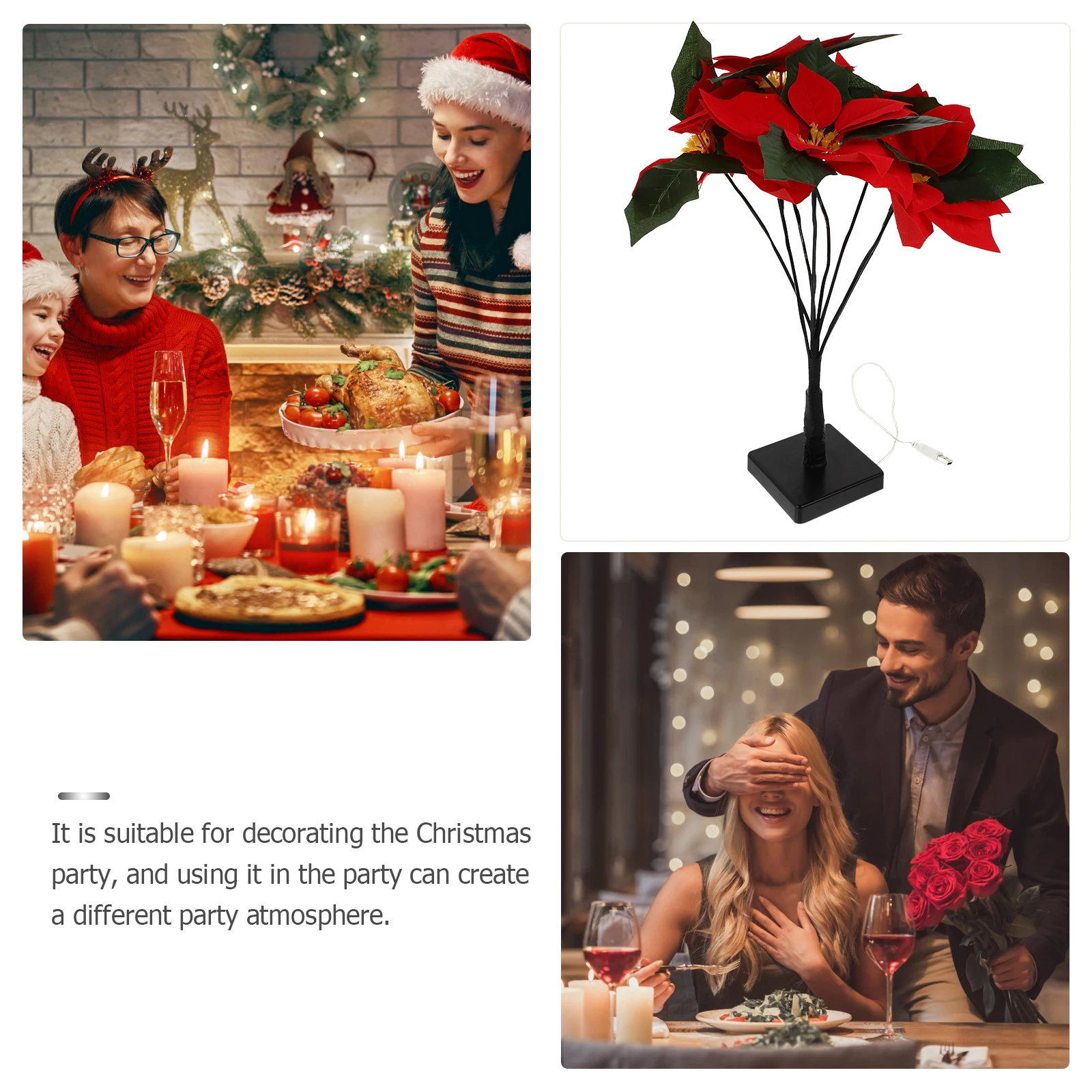 

Poinsettia Tree Lights Christmas Decoration Valentines Day Decorations Artificial Red Flower Plastic Lamp Valentine's Led