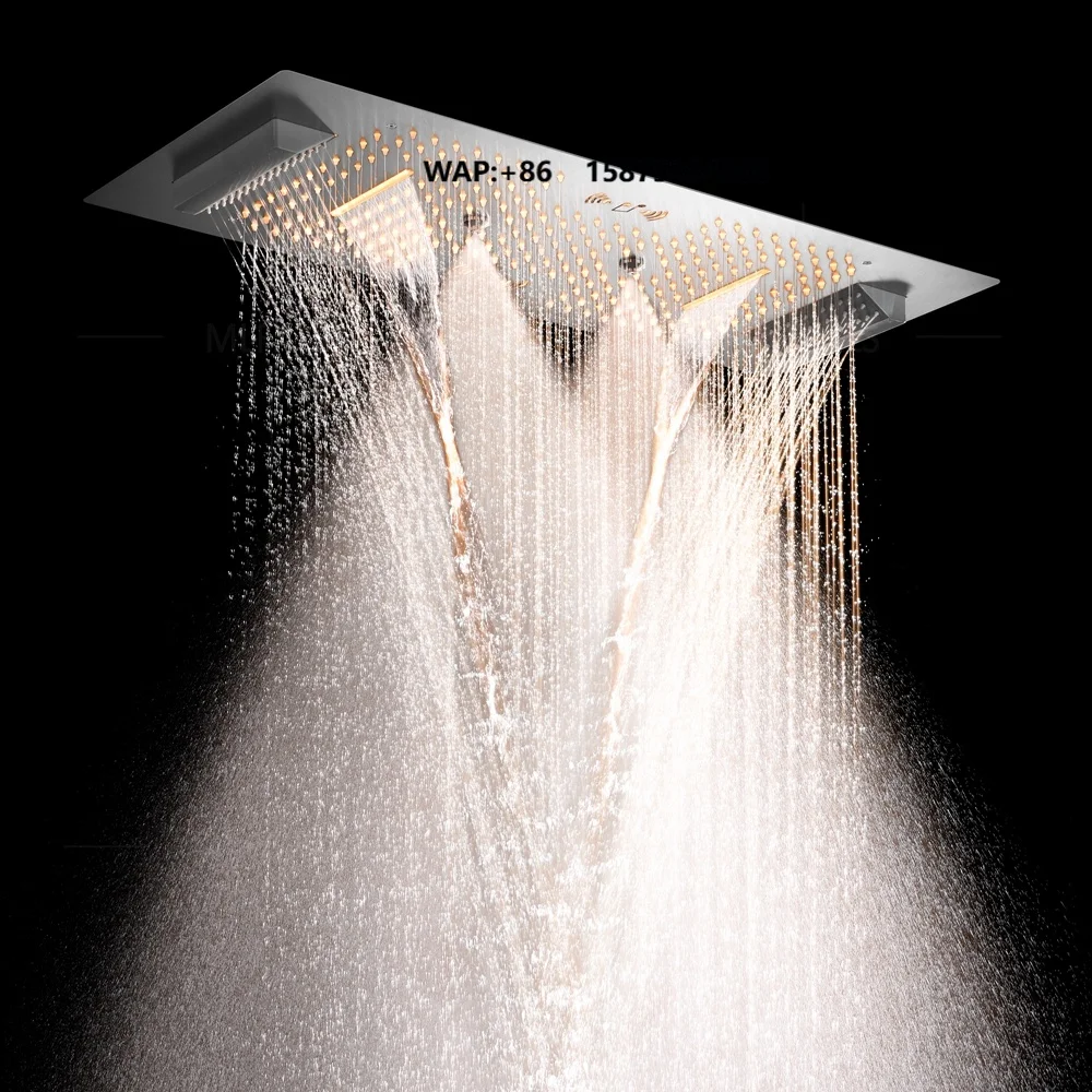 Luxurious Music Large Thermostatic 64 LED  Colors Rainfall Shower System Six Functions Shower Faucet Set