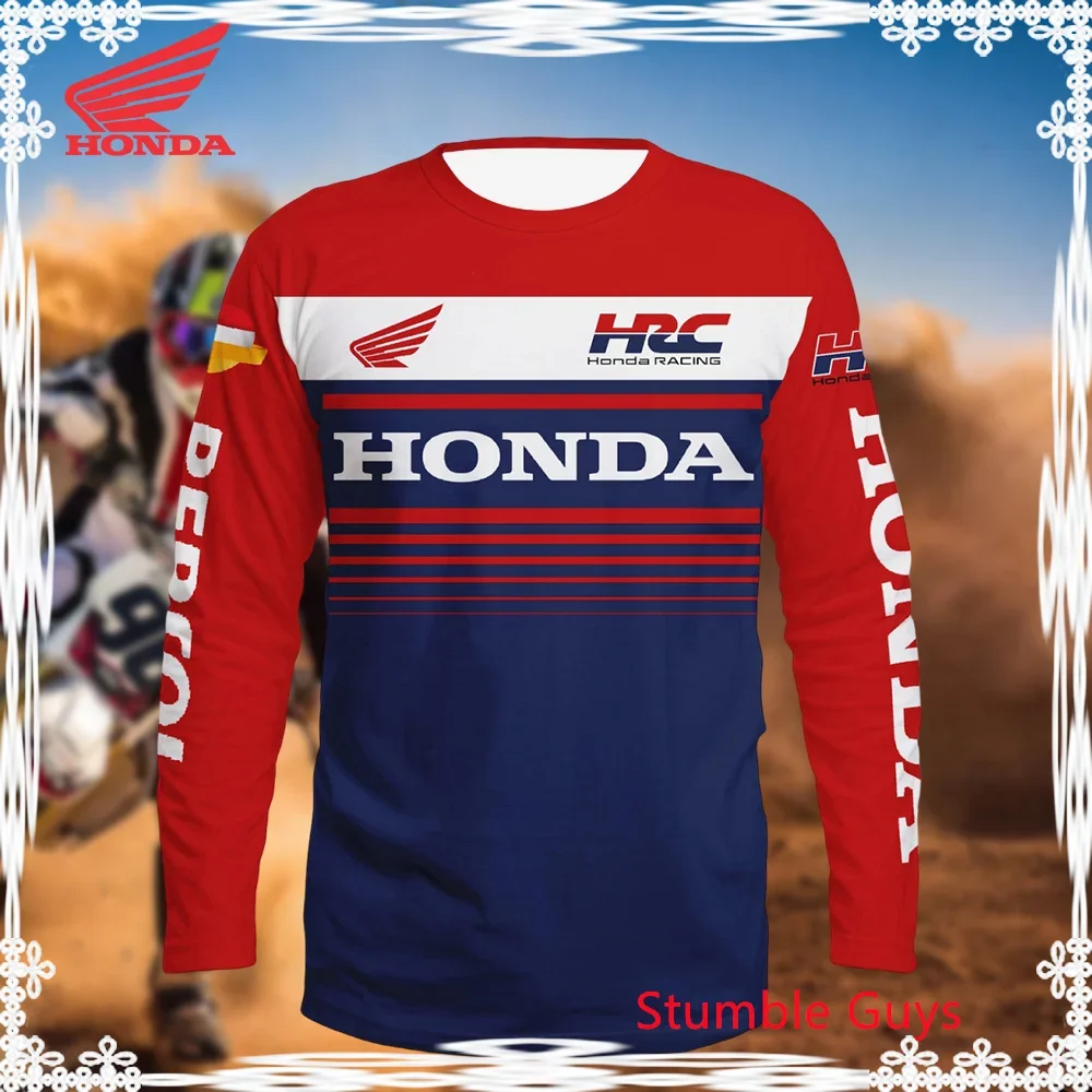 

Мужская летняя футболка Honda с длинным рукавом, быстросохнущая подростковая спортивная мотоциклетная гоночная машина, брендовая модная повседневная футболка ​