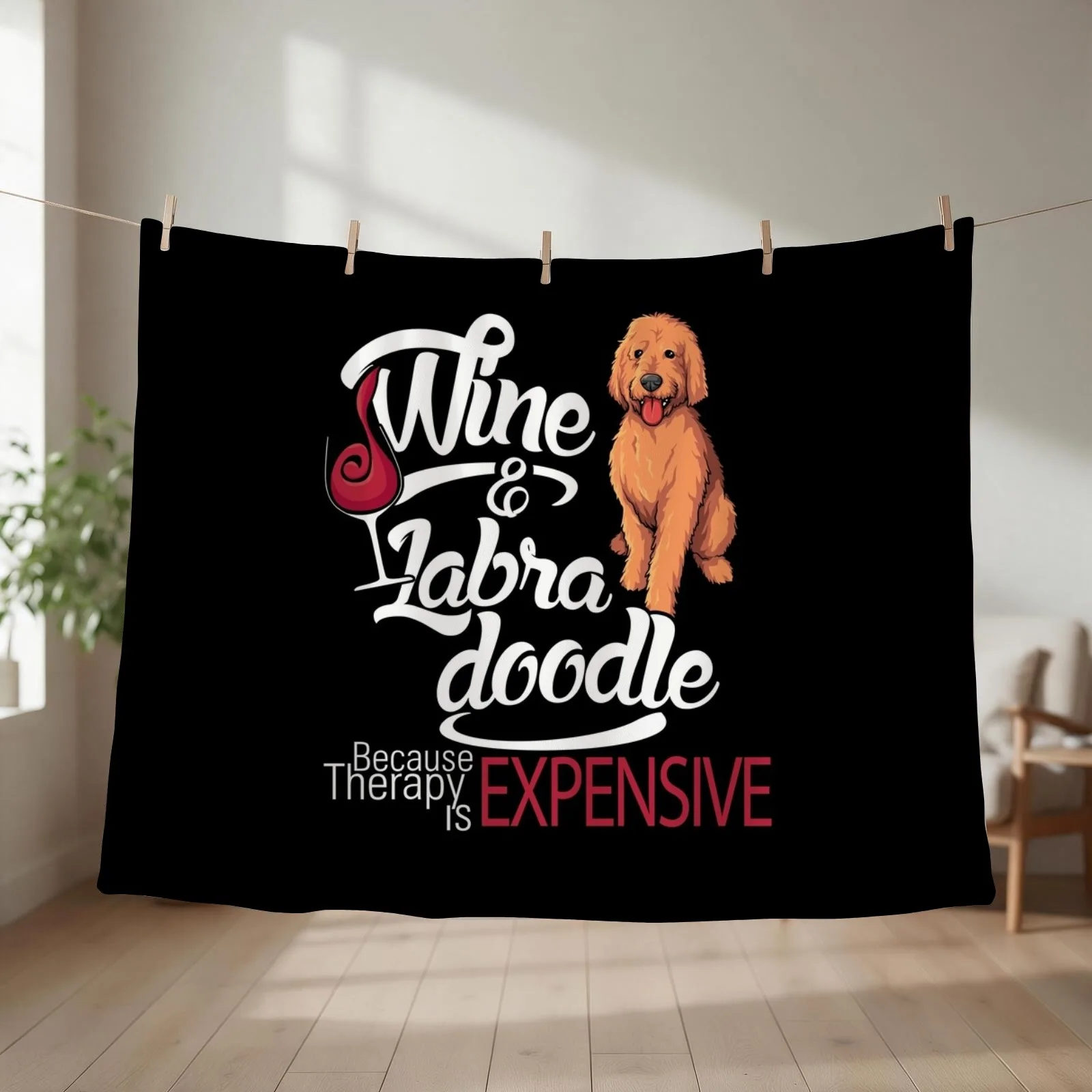 Wine and Labradoodle Funny gift Throw Blanket couch cozy soft plush fuzzy picnic outdoor blanket
