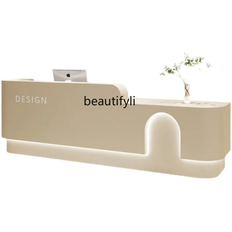 Simple Modern Beauty Salon Clothing Store Cashier Desk Arc Paint Front Desk Reception Desk Dancing Room Light Luxury Bar Counter