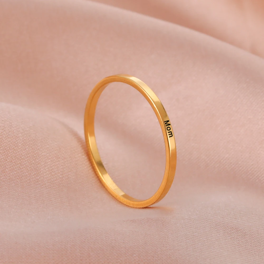 Sipuris Engraved Personalized Name Rings Stainless Steel Custom Simple Ring Anniversary Gold Color Jewelry Gift Couple Ring - Detail 1