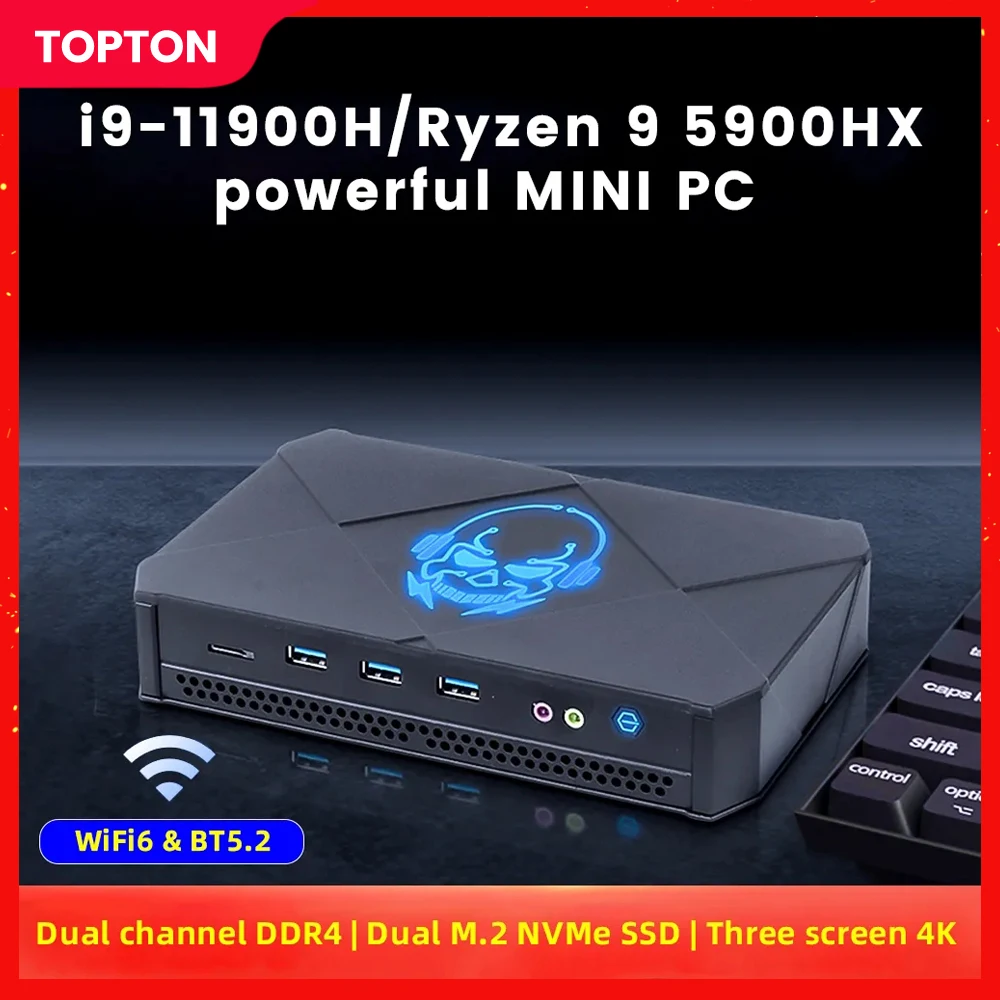 Topton Mini Gaming PC i9 11900H AMD R9 5900H 5900HX Windows11 Mini Desktop Computer DP HDMI Typ-C 4K HD Output 7*USB WiFi6 BT5.2