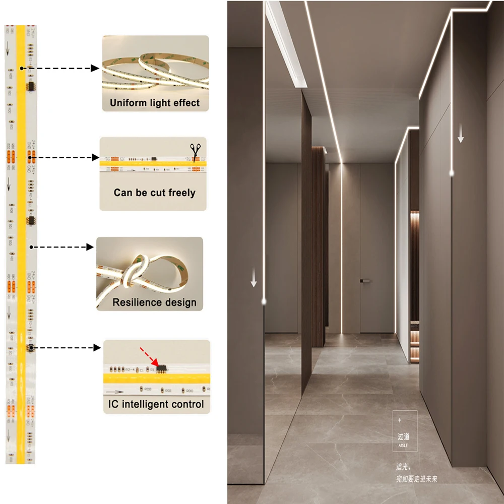 SK6812 WS2811 FCOB LED Strip Light 24V DC Running Water Flow Chasing Effect  COB SPI DIM IC LED Light Strip Addressable 360LED