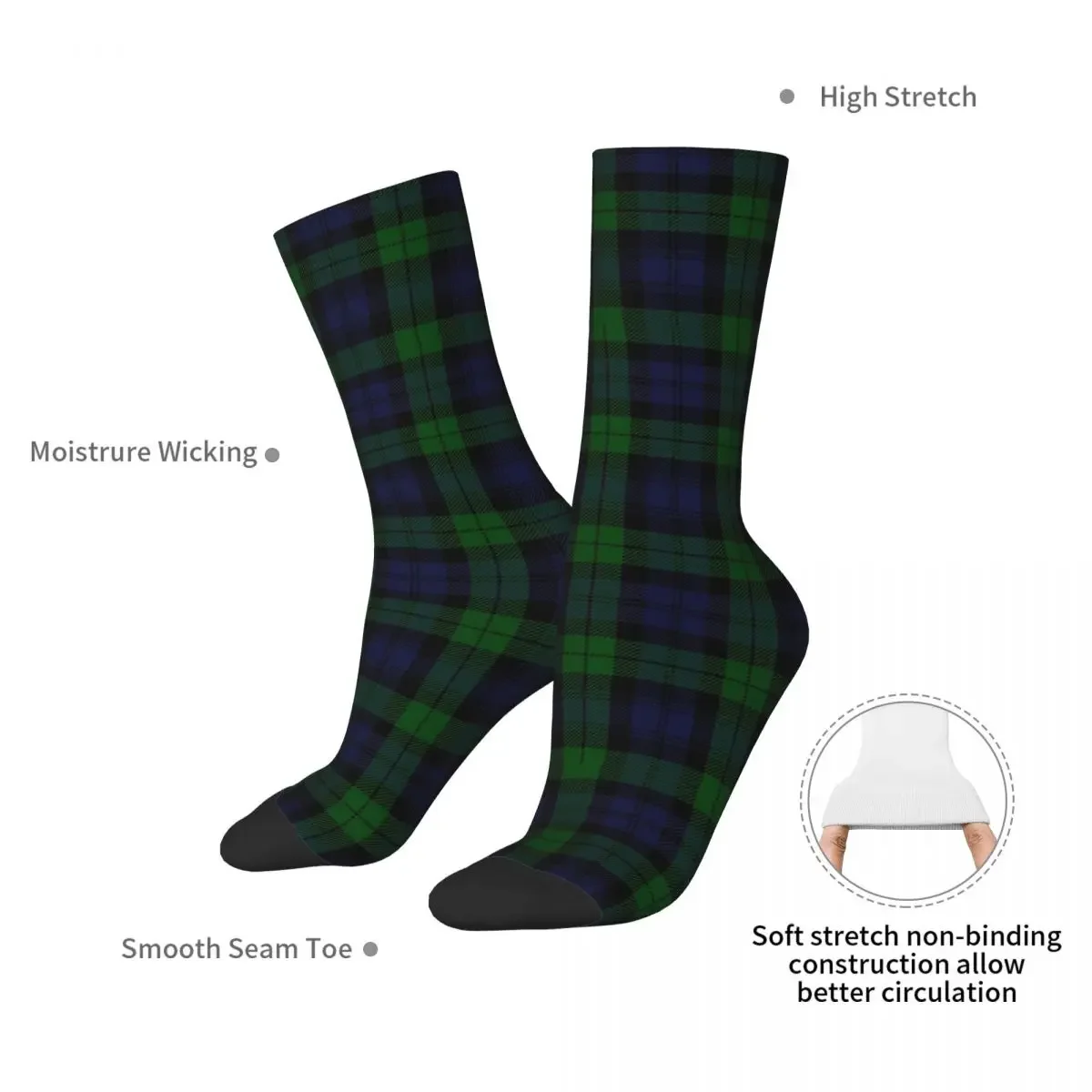 Black Watch Tartan Plaid Socks Harajuku Sweat Absorbing Stockings All Season Long Socks Accessories for Unisex Gifts