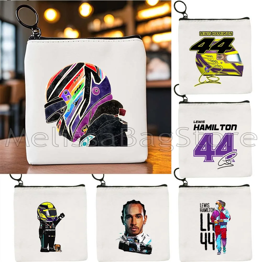

F1 Formula 1 Lewis Hamilton 44 Fan Gifts Cool Racing Racer Sport Car Helmet UK Flag Canvas Key Coin Purse Cute Bag Wallet Pouch