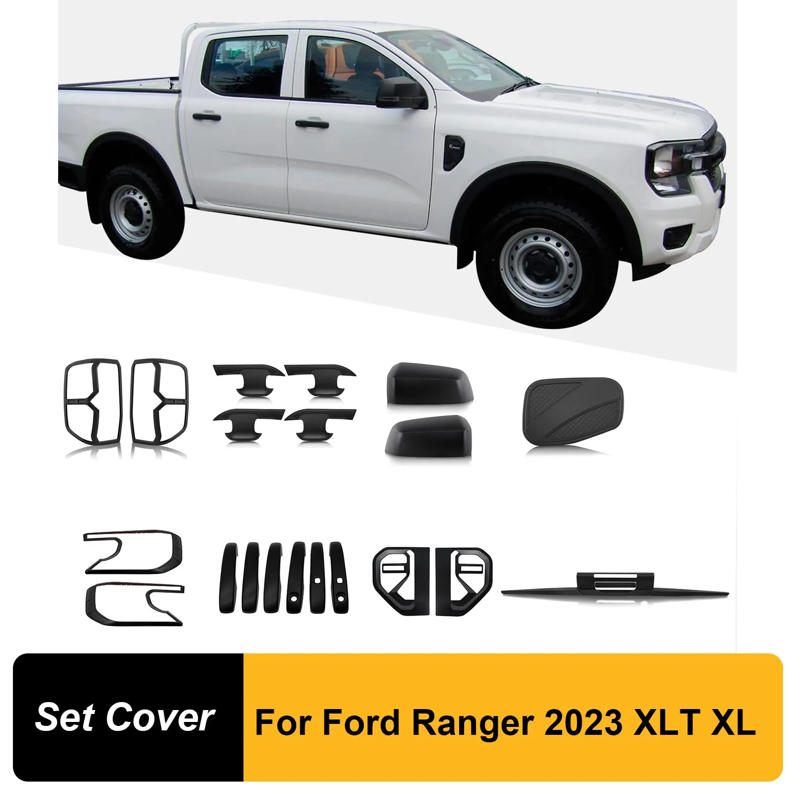 Head Light Lamp Cover Door Handles Bowl Inserts Cover Protector Tail Lights Cover Gas Cover For Ford Ranger 2023 2024 XLT XLS