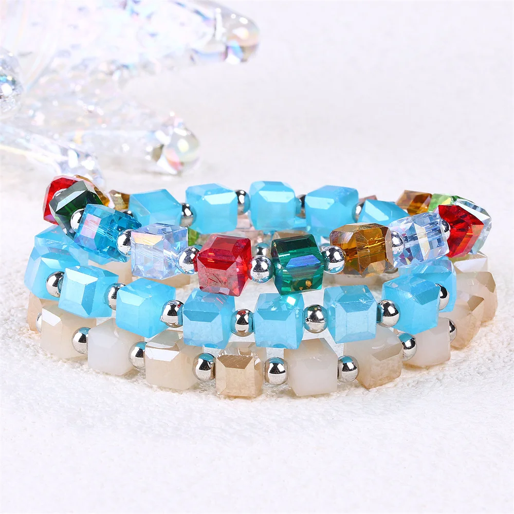 Colorful Charm Bracelets For Girl Jewelry With Card Diy Woman Accessorie Elastic Bangle Chain Transfer Bead Fashion Luxury Gift