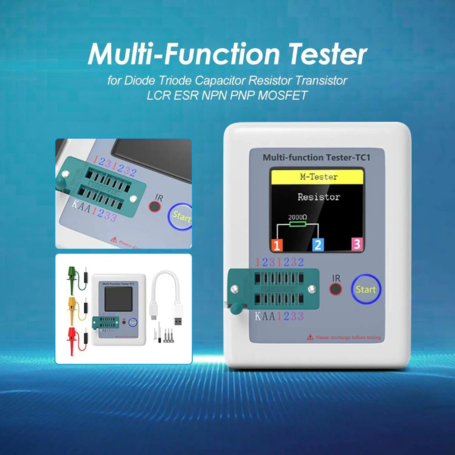 LCR-TC1 Transistor Capacitor Tester ESR Tester Full Color Display Automatic Checker Detector for Diode Triode LCR ESR NPN PNP
