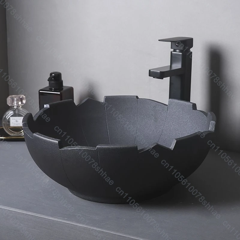 Modern Black Ceramic Vessel Sink for Bathroom Vanity Balcony Art Basin Above Counter Wash Bowl Sinks Countertop Basin Artistic