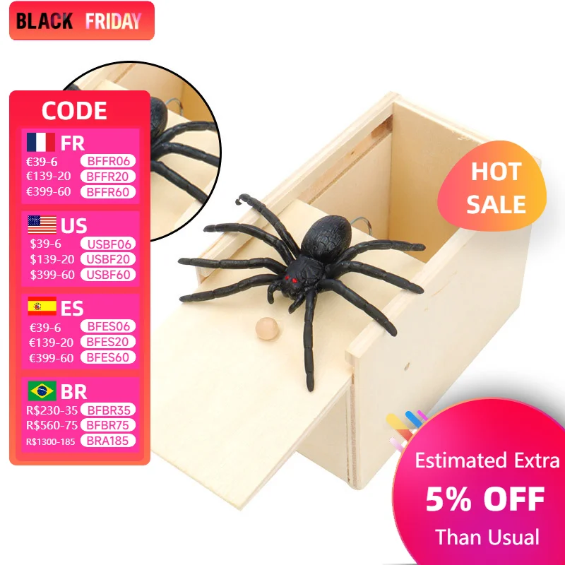 Novelty Funny Scary Box Prank Gift Spider Wooden Gadgets Prank Creative Tricky Joke Surprise Kids Adult Halloween Toy Gifts