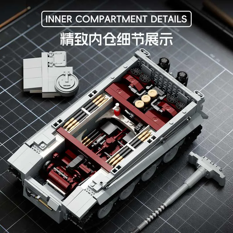 Snow covered Tiger Heavy Tank Sd.Kfz.182  Building Blocks Black Tiger Tracked Armored Vehicle Boy Toy Model TK8001 model view 3