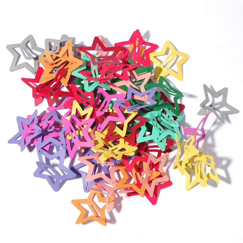 50Pcs Girls Headdress Alloy Candy Color Hair Clip Metal Five-Pointed Star Cute Heart Hairpin Bobby Pin Children Hair Accessories