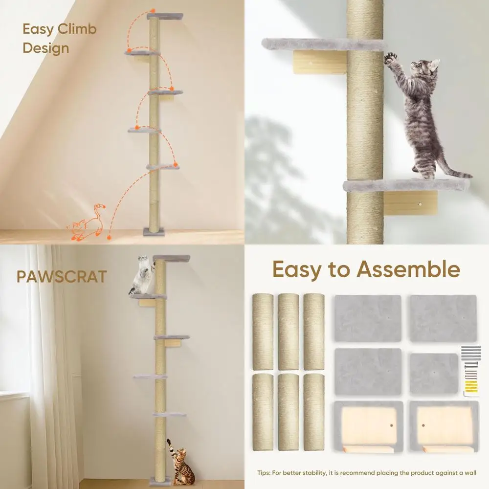 

80 настенных 5-уровневых кошачьих башней, когтеточка, компактная мебель, легко поднимается для всех кошек, серый