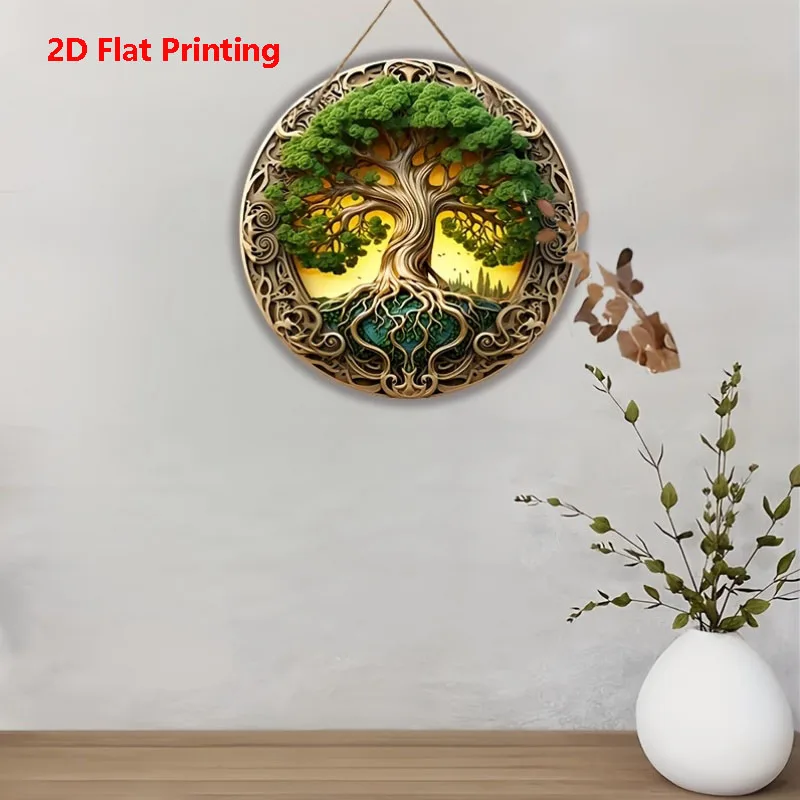 [2D Flat Printing] Tree of Life Wooden Round Plaque Sign - Perfect Hanging Decor For Living Room, Door, Wall, Garden Yard Decor