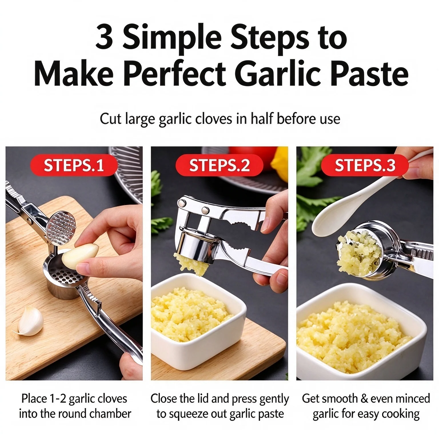 Heavy Duty Garlic Press and Mincer, Multifunctional Aluminum Alloy Garlic Crusher with Ergonomic Handle, Manual Ginger and Garlic Presser, Practical Kitchen Tool & Holiday Gift Idea