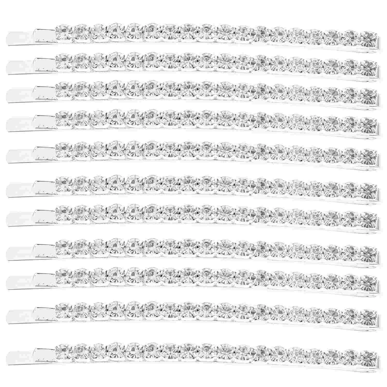 12 Pcs Single Row Hair Clips Bang Crystal Silver Rhinestone Hairpin Accessories