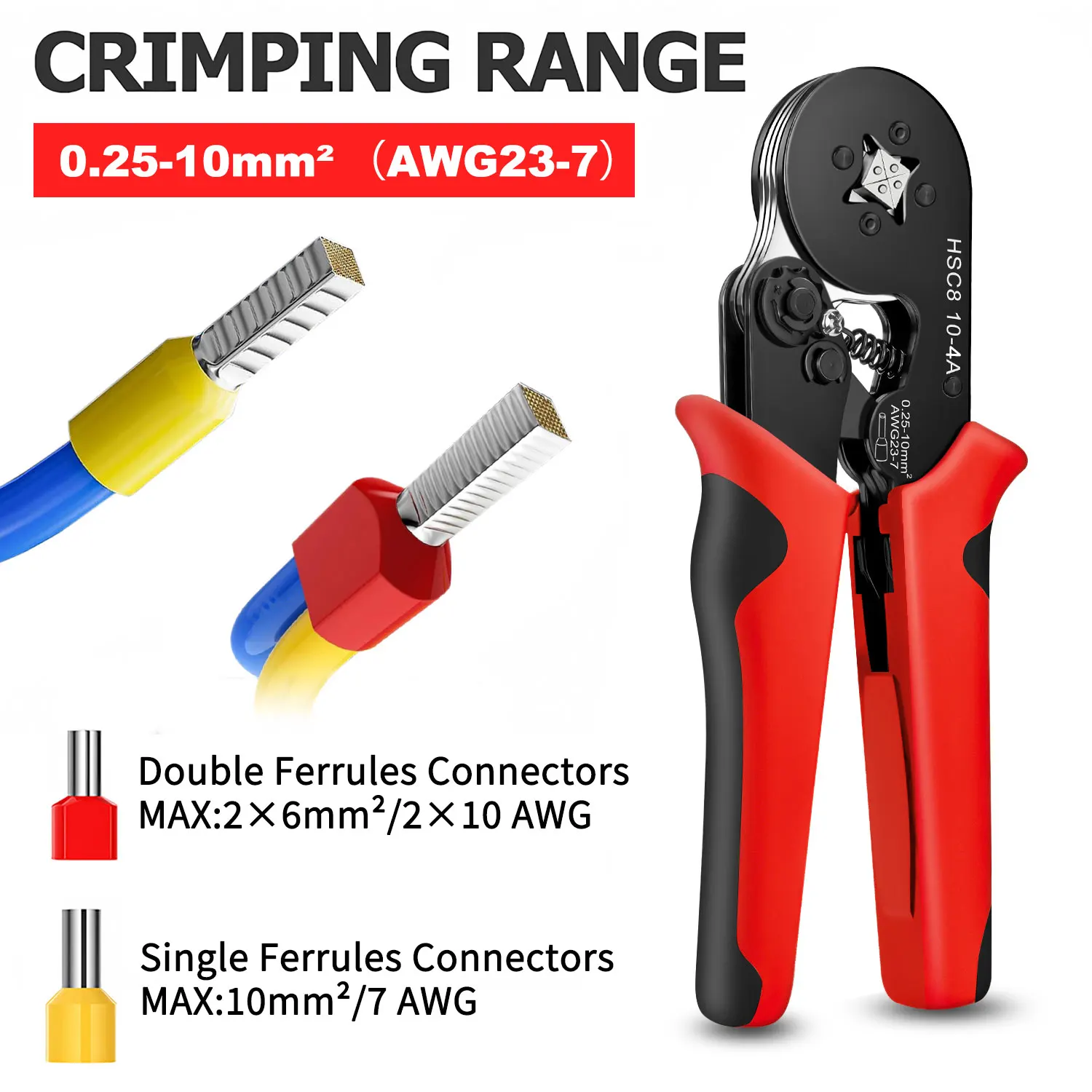 Utensili per crimpare terminali per tubi Pinze per crimpare ghiere HSC8 10-4/10-6 0,25-10mm2 23-7AWG Set di morsetti per elettricisti Punte per cavi