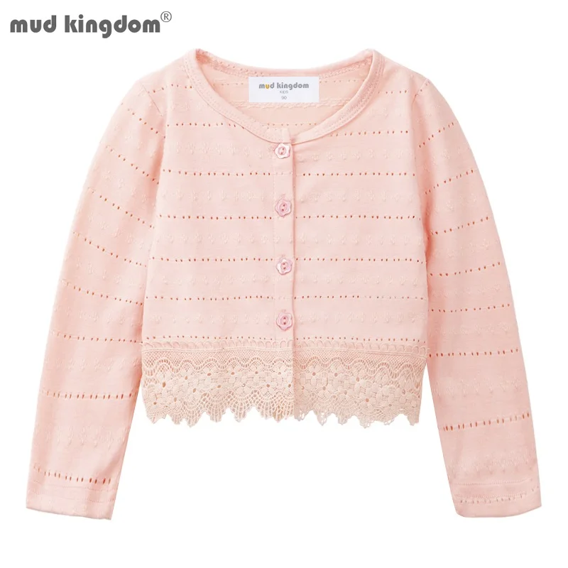 Mudkingdom Little Girls Long Sleeve Bolero Shrug Lace Short Cardigan for Baby Girl Knitted Coat Thin Lace Solid Color Plain