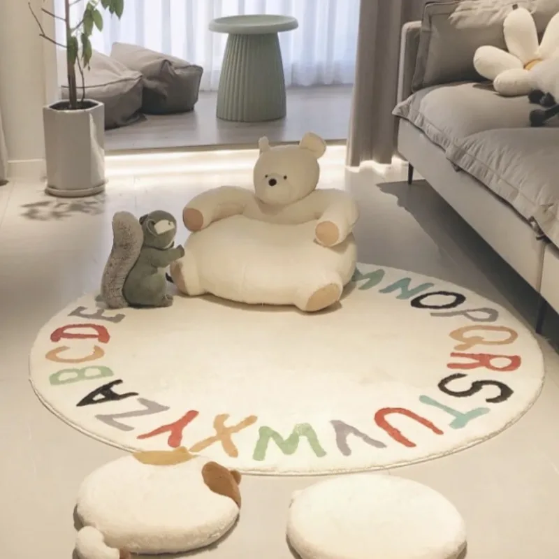 Alfombra gruesa de imitación de Cachemira para el hogar, tapete redondo con letras, ideal para sala de estar y dormitorio de niños