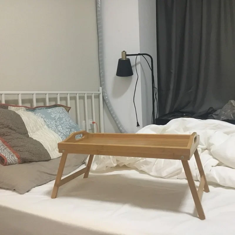 Natural Bamboo Breakfast Serving Tray with Handle Serving Breakfast in Bed or Use As a Tv Table Foldable Bed Table Laptop Desk