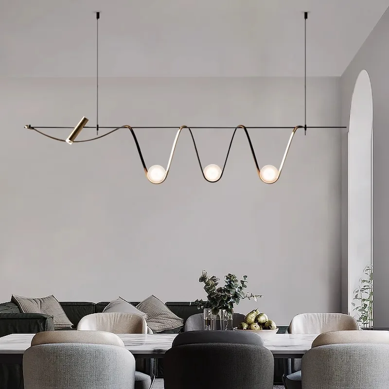 

Morden Lamps Living Room Restaurant Alloy Glass Lampshade Nordic Chandelier Simple LED Line Chandelier Pendant Lighting