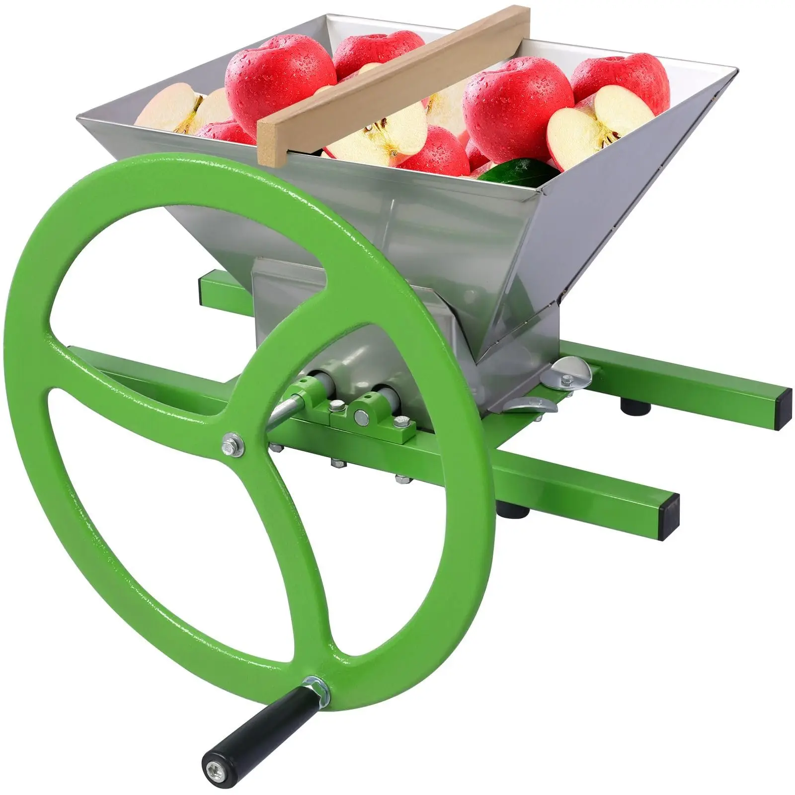 7L/1.8Gal Manual Fruit Crusher, Juicer for Wine and Cider Pressing, Stainless Steel Apple Grinder, Flywheel