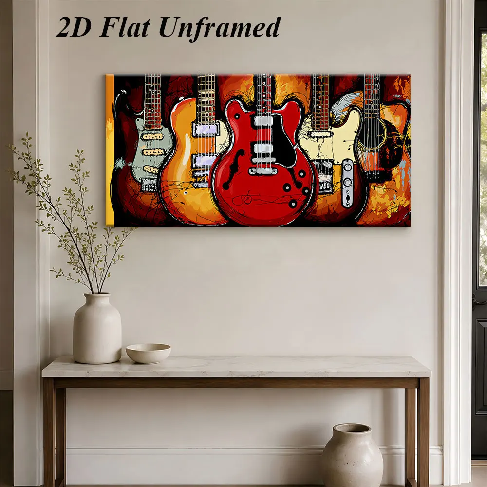 (1PC Unframe)1 piece of retro electric guitar frameless decorative painting, modern art style music theme, living room, bedroom,
