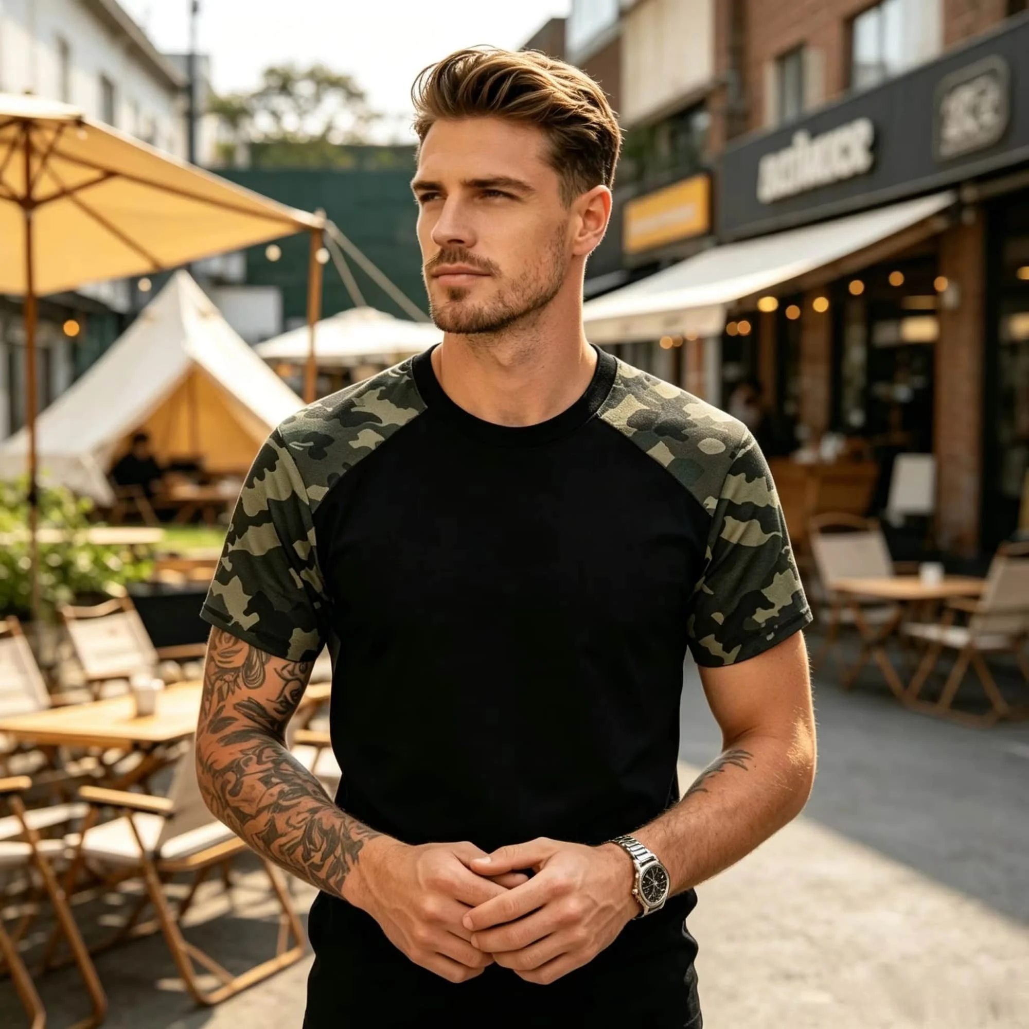 Men Camo Short Sleeve T-Shirt Crew Neck Patchwork Tee Summer Casual Streetwear Breathable Daily Basic Tops view 4