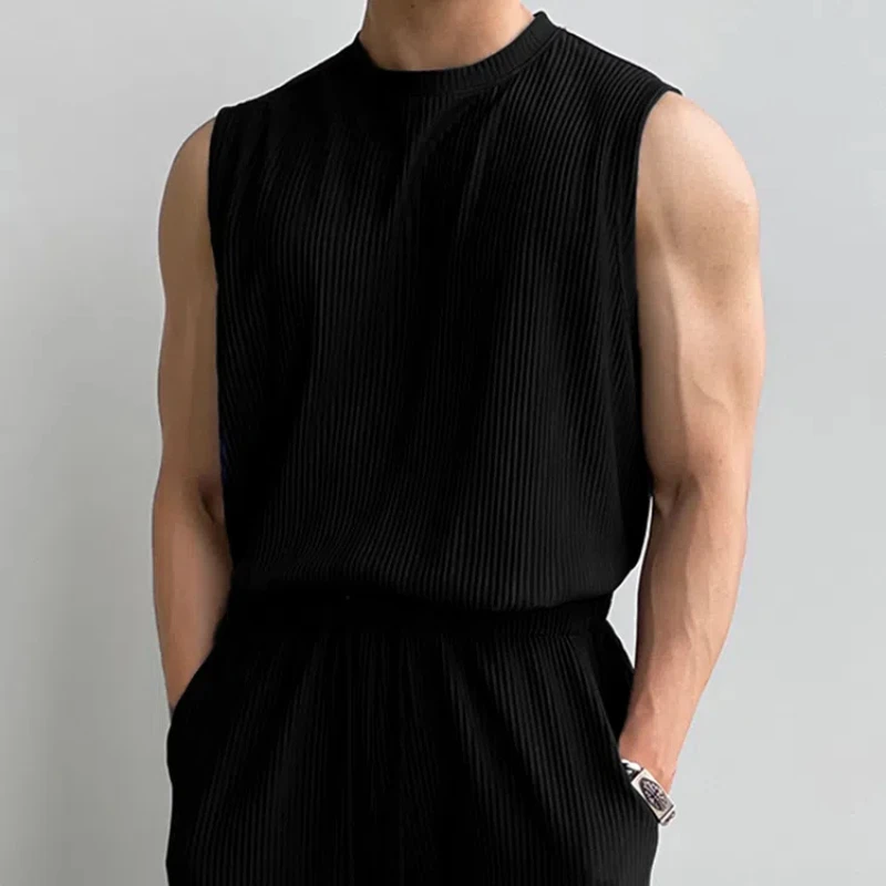 2024 Summer Crew Neck Sleeveless Pullovers Solid Color Ice Thread Fitness Vest Sports Running Train Waistcoat Commute Tank Tops