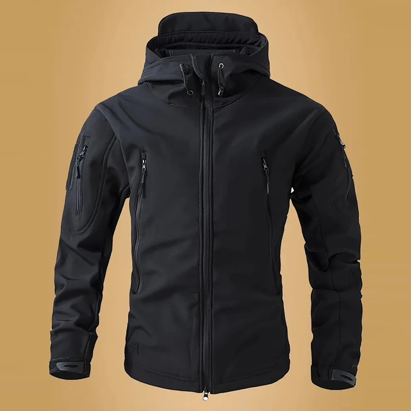 

Новинка 2025 года, модная куртка из мягкой кожи акулы, мужская тактическая ветрозащитная водонепроницаемая куртка, мужская куртка с капюшоном