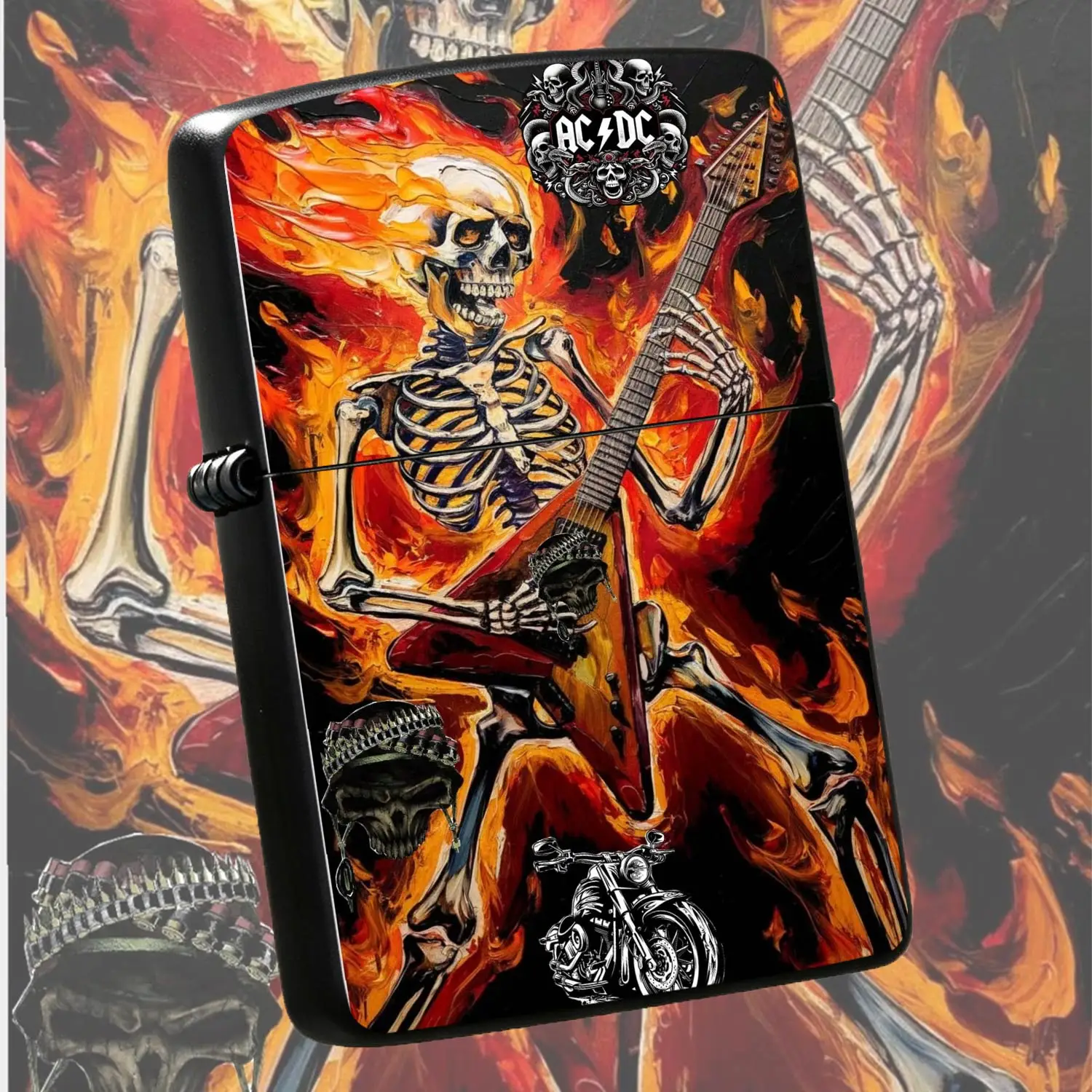 Trendy Rock Skeleton Themed Portable Igniter, Cool Flaming Guitar Decor Ornament, ExquisiteBand Peripheral Collectible, Practical Creative Gift for Daily Outdoor Scenarios A Humorous And Interesting Lighter