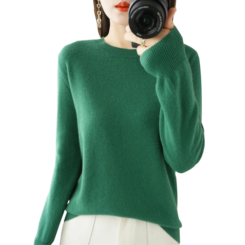 New round Ne Long Sve Women's Knitted Sweater ort Versatile Simple Sli Warm Inner Wear Casual Commute Sle Pure C...