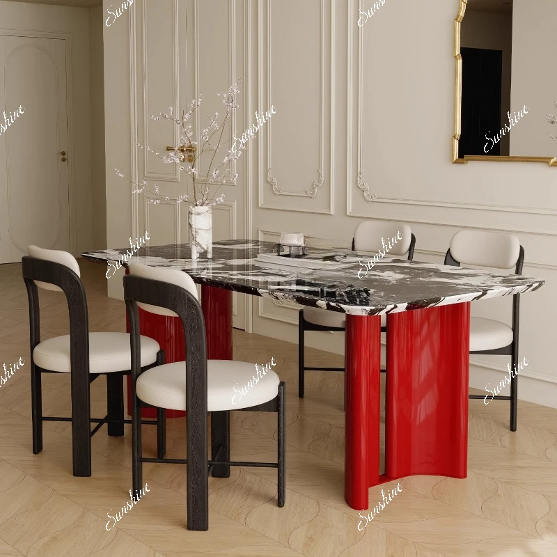 Imported natural luxury stone long dining table, Italian light luxury minimalist marble, desk